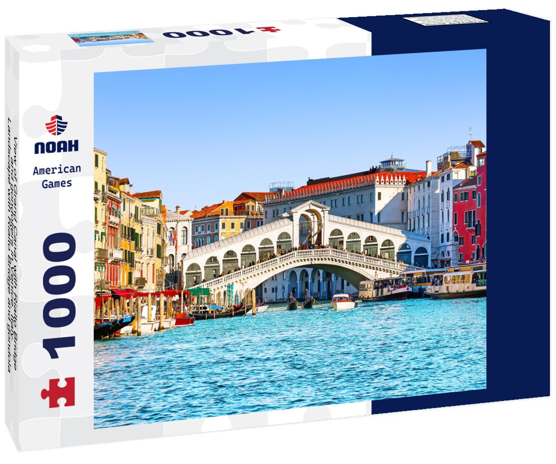 Grand Canal with Rialto Bridge and gondoliers in Venice, Italy. Landscape with Rialto Bridge and gondola on the Grand Canal in Venice, Italy 1000pc Puzzle