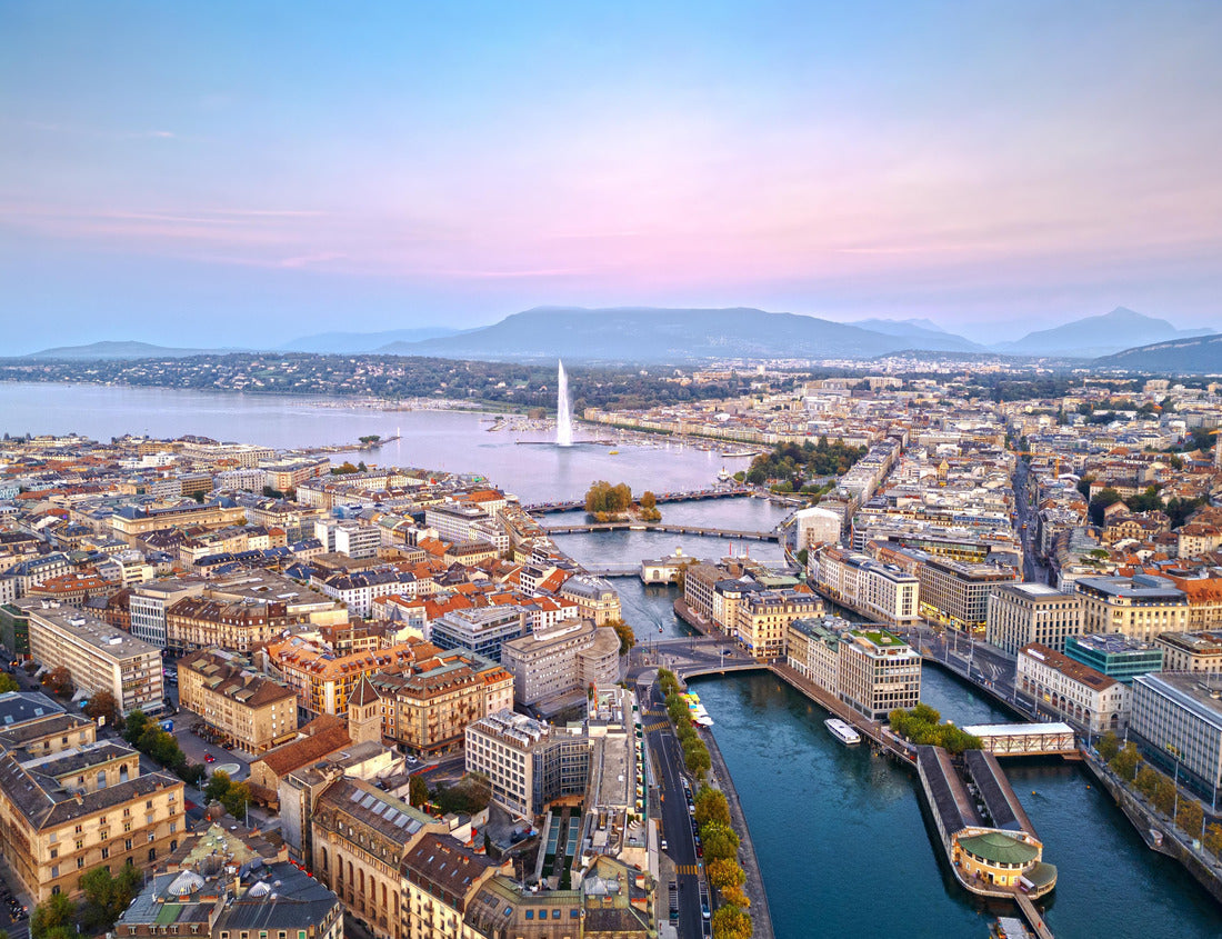 Noah Jigsaw Puzzle Geneva, Switzerland skyline view towards the Jet d'Eau fountain in Lake Geneva at twilight 1000 pieces