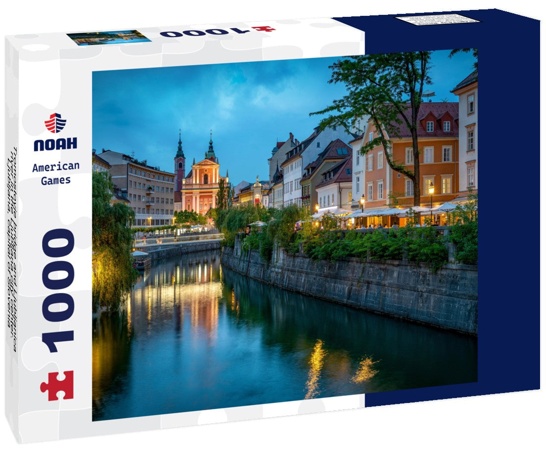 Tromostovje bridge and Ljubljanica river in the Ljubljana city center. Ljubljana, capital of Slovenia 1000pc Puzzle