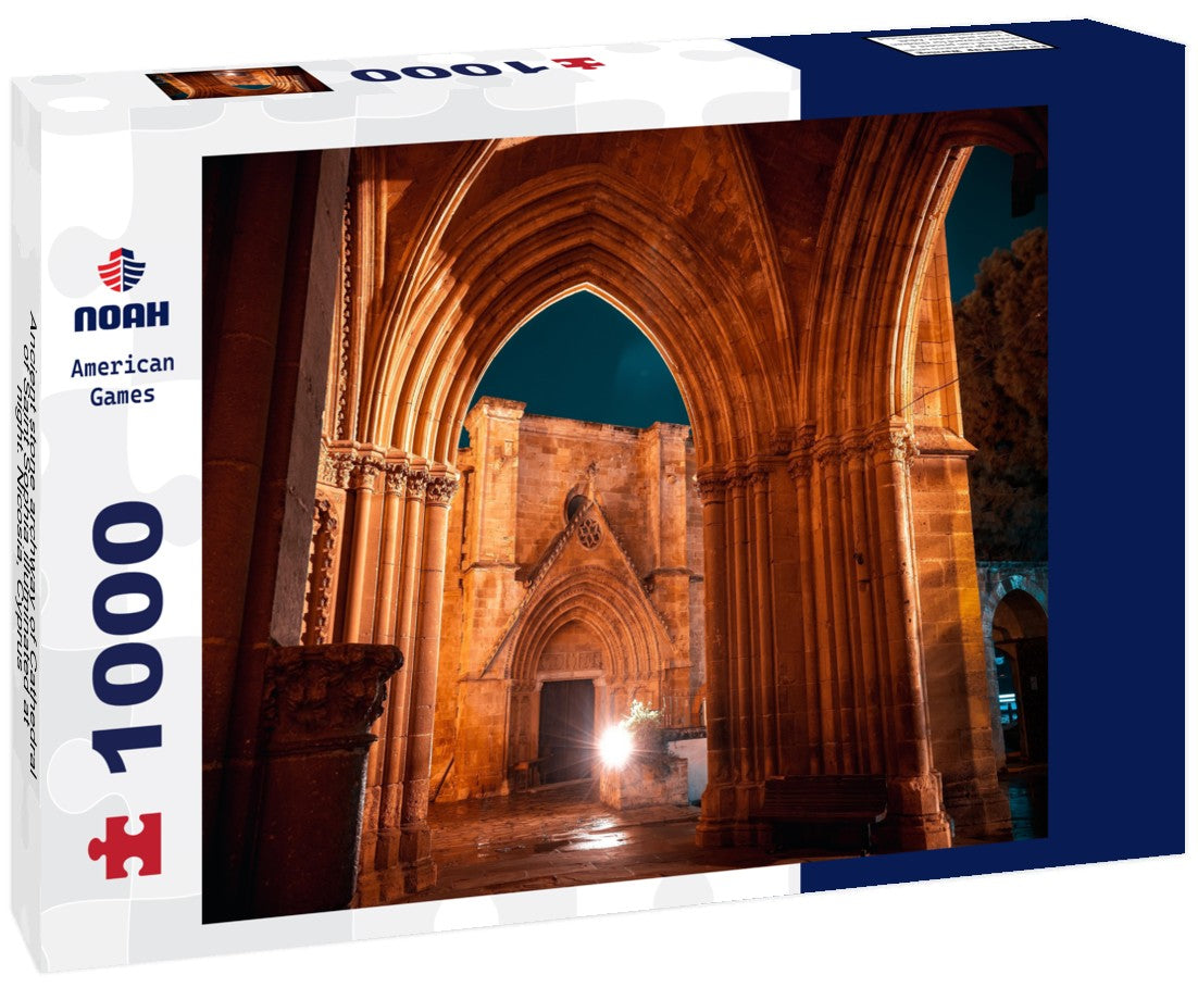 Noah Jigsaw Puzzle Ancient stone archway of Cathedral of Saint Sophia illuminated at night. Nicosia, Cyprus 1000 pieces