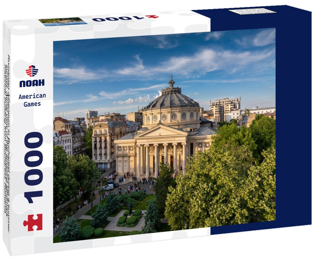 Romanian Atheneum in Bucharest during a summer sunset. Aerial view of this amazing landmark historical building from Bucharest, Romania, on Victoriei Avenue (Calea Victoriei) 1000pc Puzzle