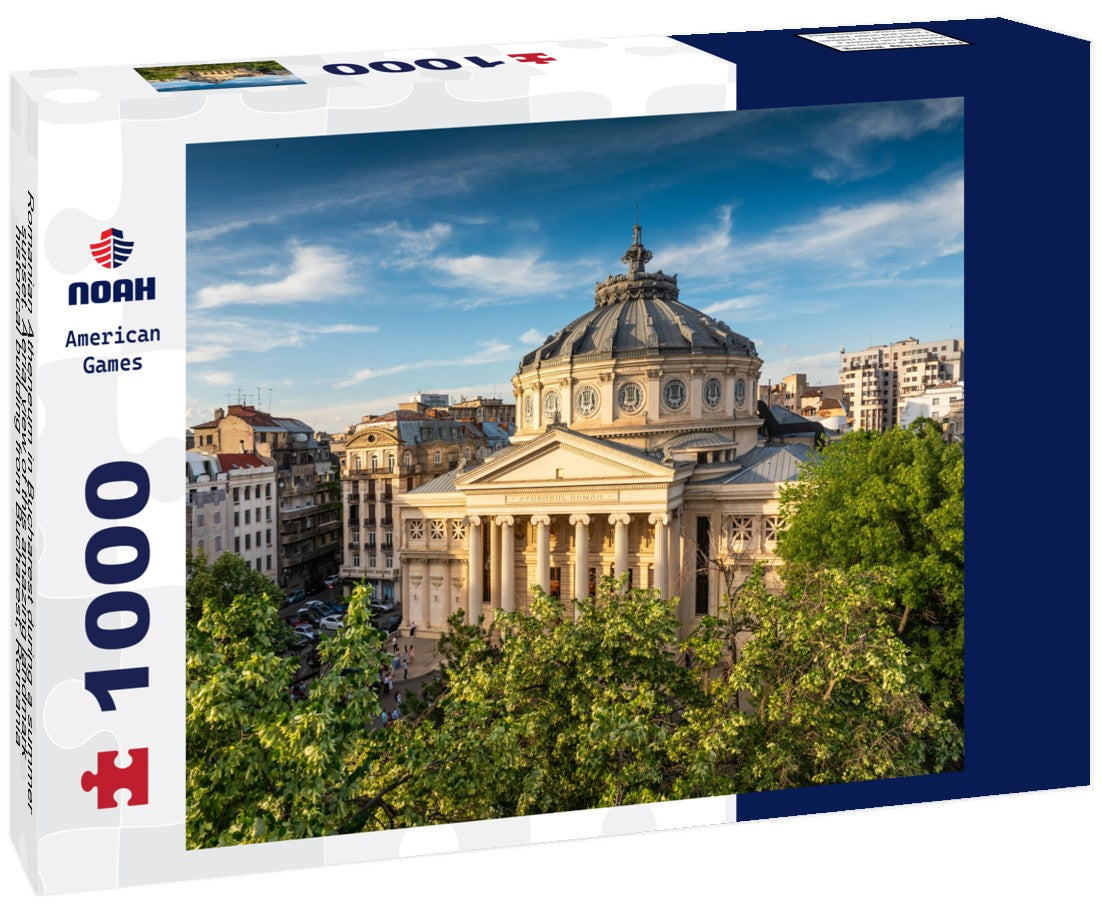 Romanian Atheneum in Bucharest during a summer sunset. Aerial view of this amazing landmark historical building from Bucharest, Romania, on Victoriei Avenue (Calea Victoriei) 1000pc Puzzle