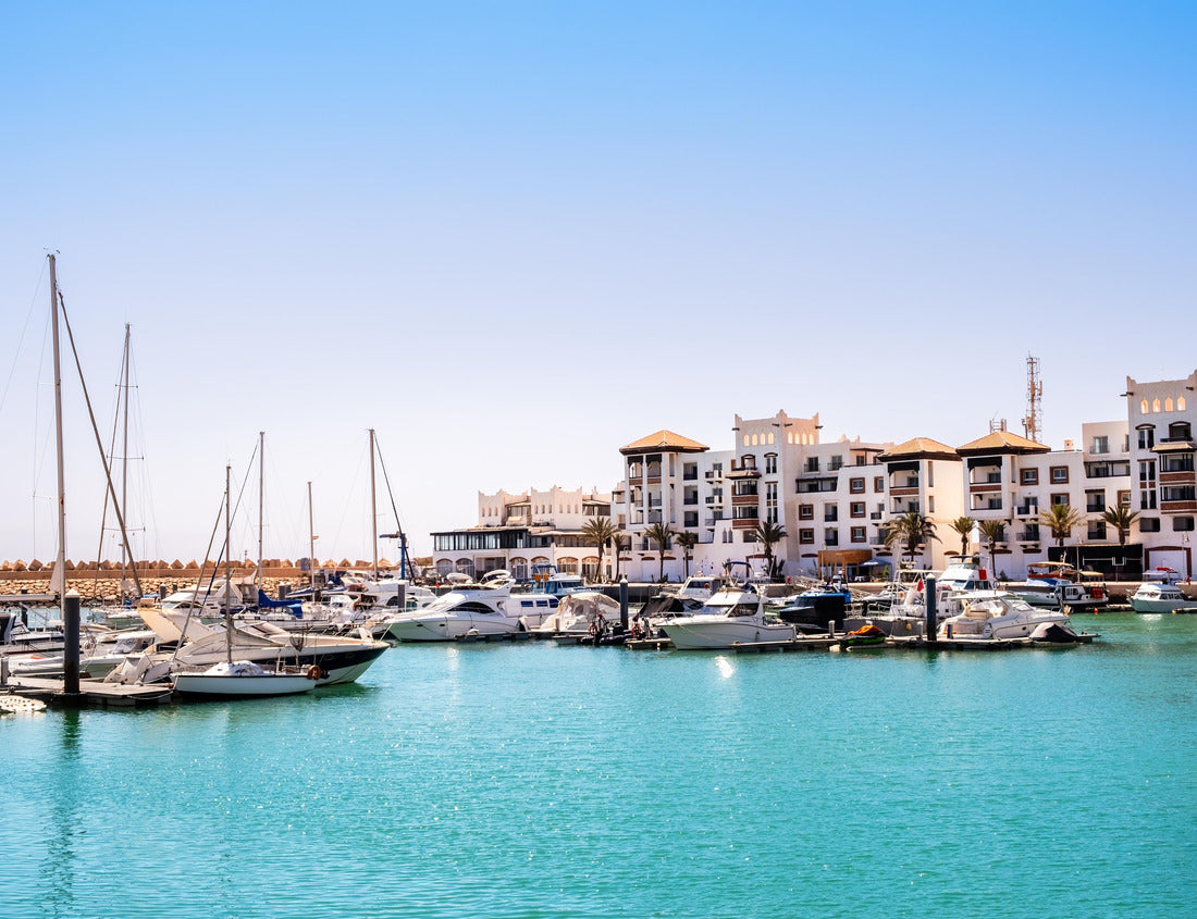 Noah Jigsaw Puzzle Agadir Marina in Morocco. Popular tourist area with luxury apartments, boats in harbor, shops and restaurants. Moroccan seaside resort on shore of Atlantic ocean in Africa 1000 pieces