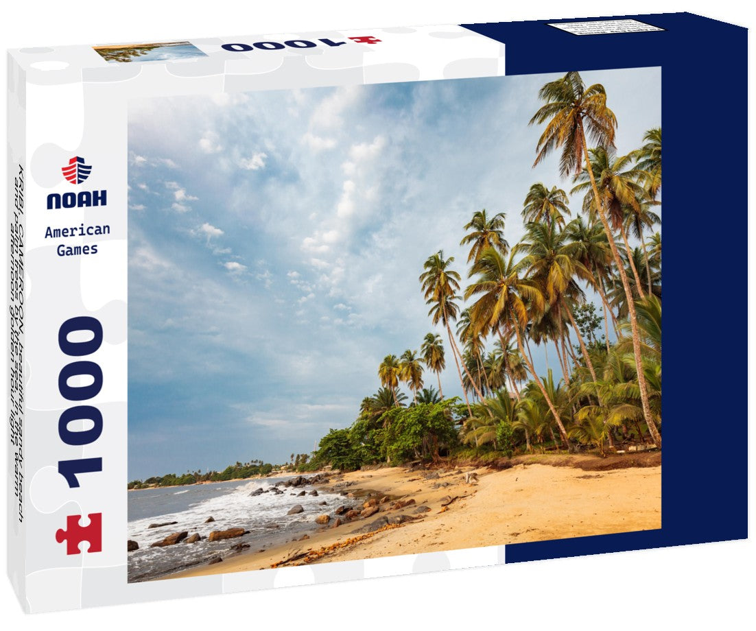 Noah Jigsaw Puzzle KRIBI, CAMEROON, beautiful sandy beach and palm trees by the sea, in the warm afternoon golden hour light 1000 pieces