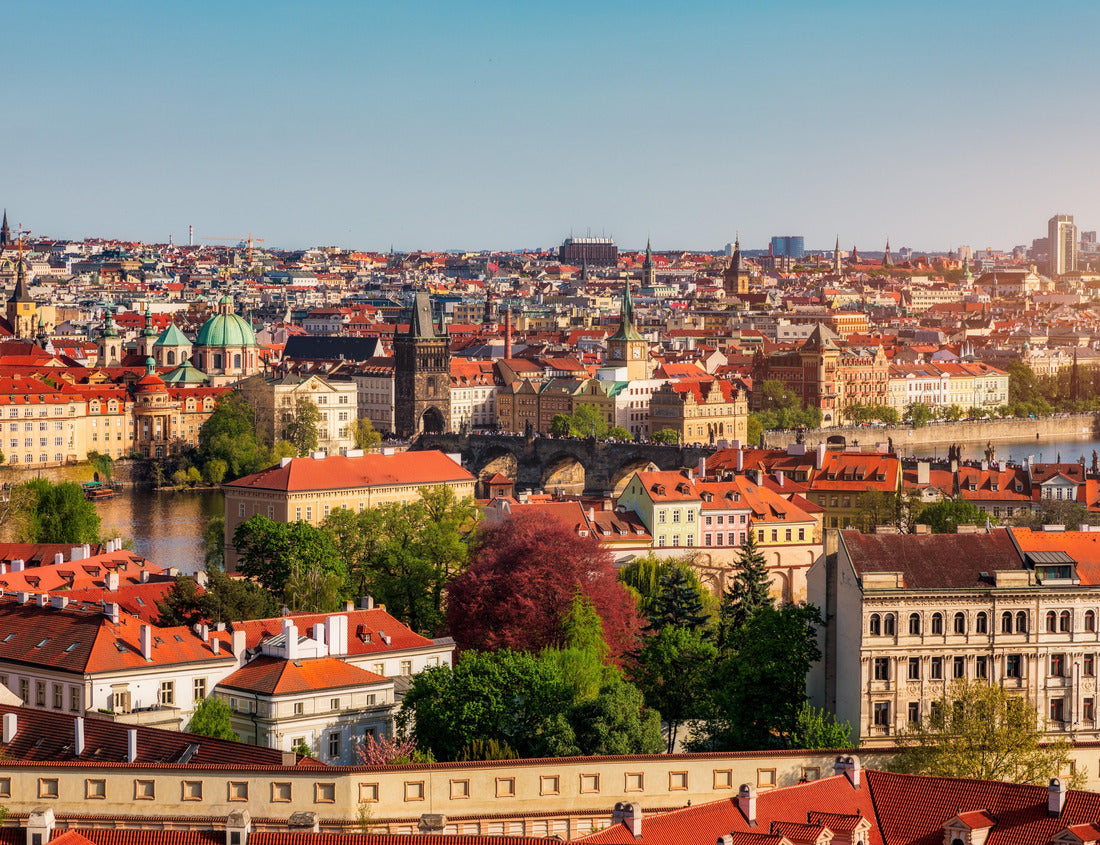 Prague featuring vibrant rooftops on a sunny day in summer. Aerial Prague, Charles Bridge over Vltava river in Prague, Czechia. Old Town of Prague, Czech Republic 1000pc Puzzle