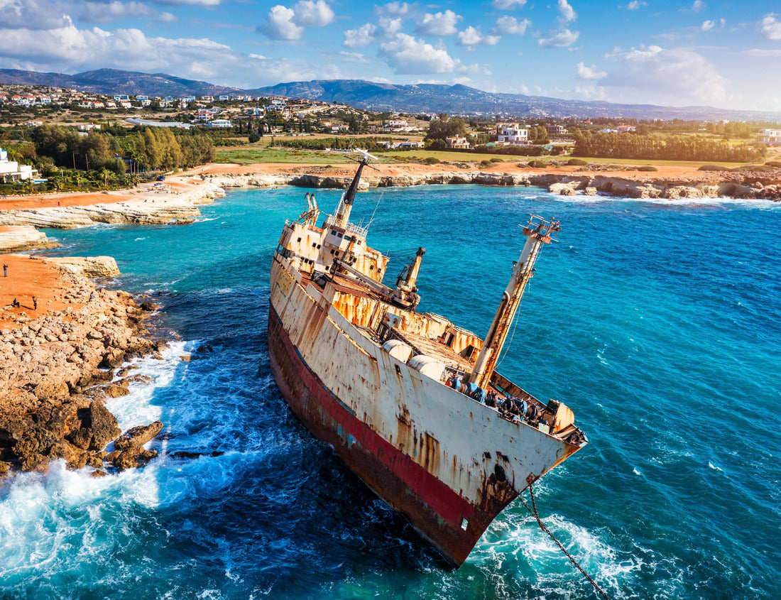Noah Jigsaw Puzzle Abandoned Edro III Shipwreck at seashore of Peyia, near Paphos, Cyprus. Historic Edro III Shipwreck site on the shore of the water in Cyprus. Aerial view of Shipwreck EDRO III, Pegeia, Paphos 1000 pieces