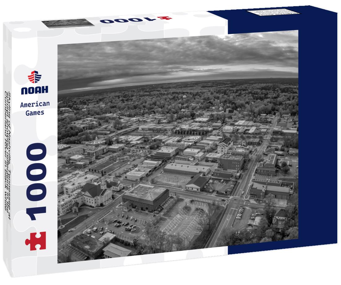 Skyline of Nashville, Tennessee at sunset showing reflections in the Cumberland River 1000pc PuzzleBlack and White