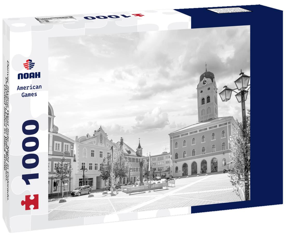 Noah Jigsaw Puzzle Denver Skyline West Side. Night in Colorado. Downtown Denver with the moon. United States in black white 1000 pieces