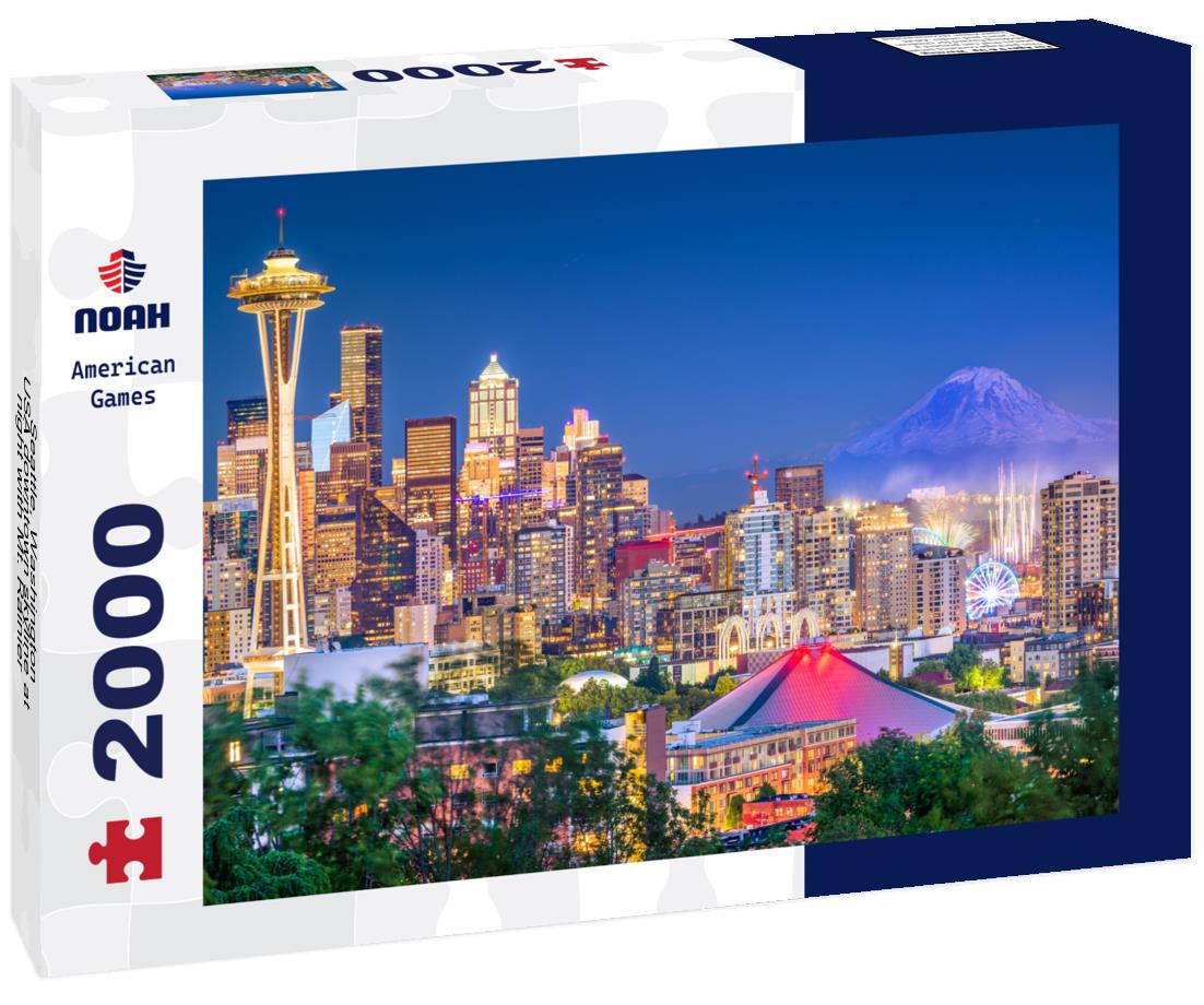 Noah Jigsaw Puzzle Seattle, Washington, USA downtown skyline at night with Mt. Rainier 2000 pieces