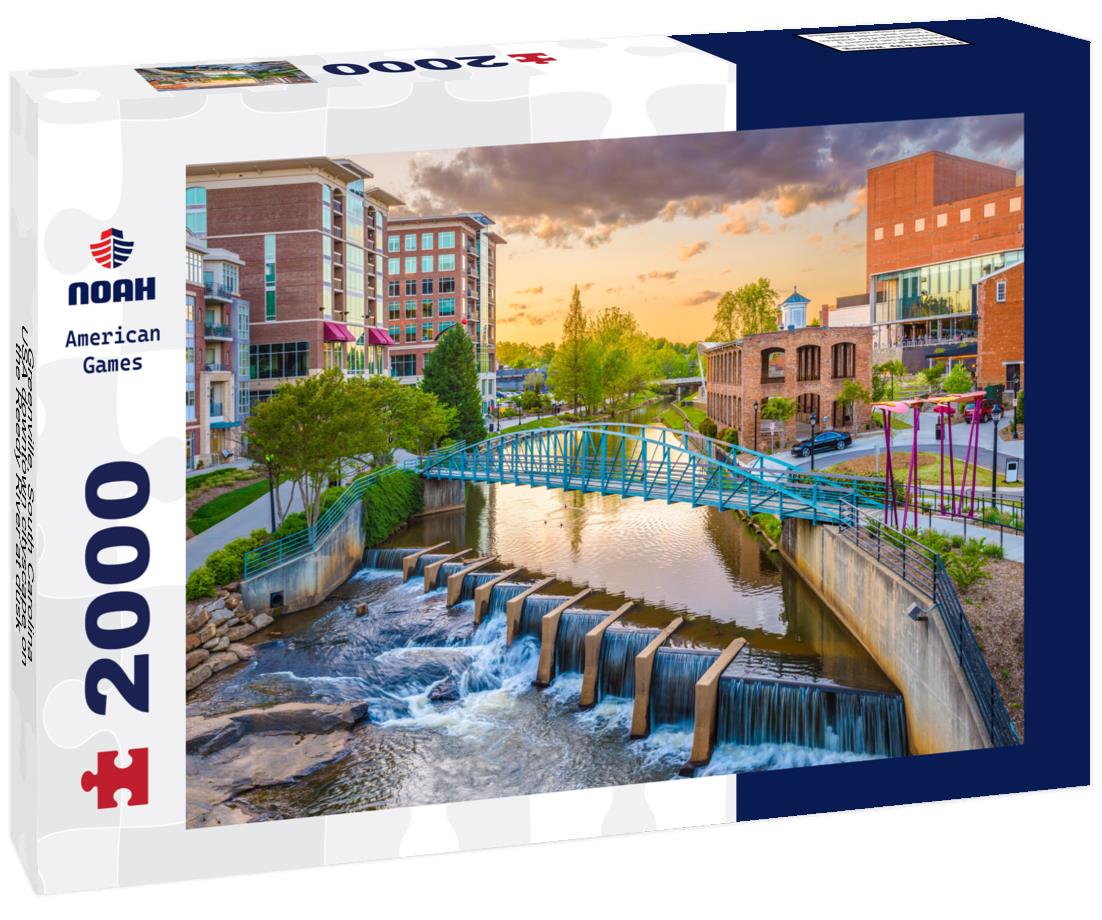 Noah Jigsaw Puzzle Greenville, South Carolina, USA downtown cityscape on the Reedy River at dusk 2000 pieces