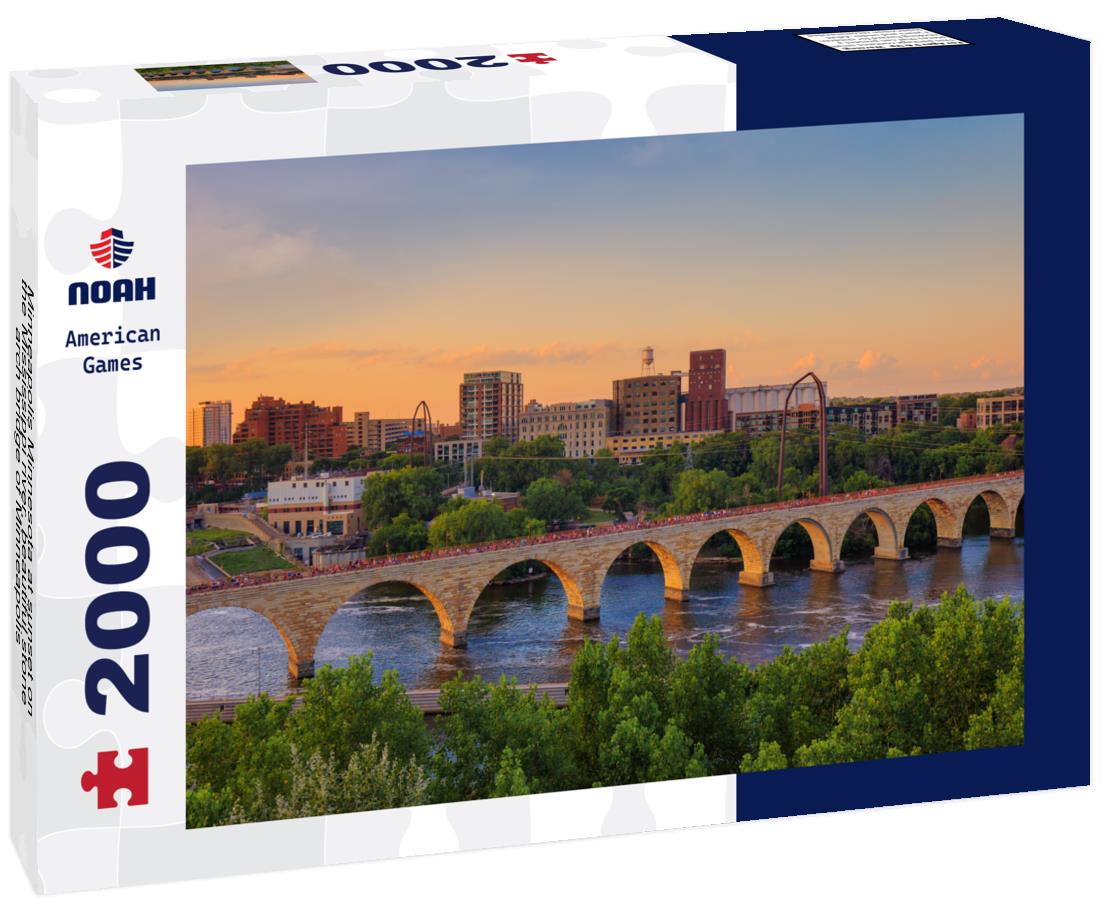 Noah Jigsaw Puzzle Minneapolis Minnesota at sunset on the Mississippi river, beautiful stone arch bridge of Minneapolis 2000 pieces