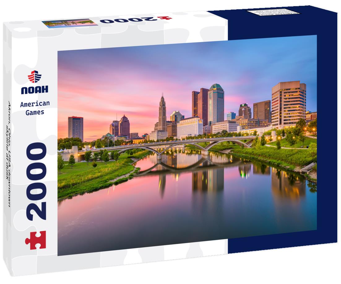 Noah Jigsaw Puzzle Akron, Ohio, USA downtown skyline at dusk 2000 pieces