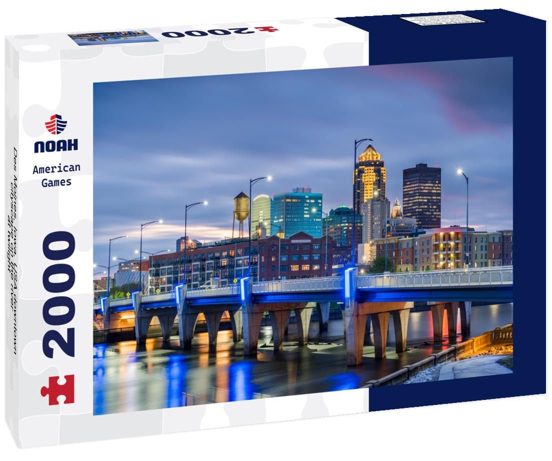 Noah Jigsaw Puzzle Des Moines, Iowa, USA downtown cityscape on the river at twilight 2000 pieces