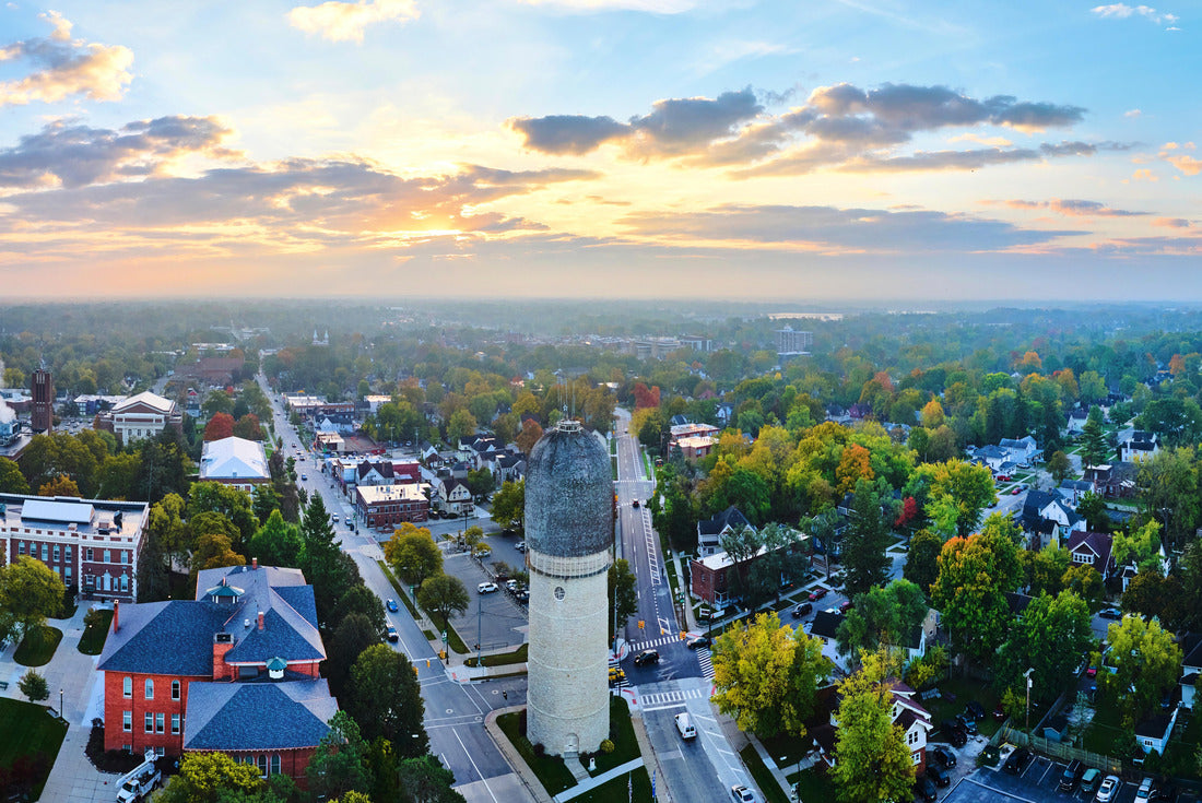 Noah Jigsaw Puzzle Aerial Sunrise over Ypsilanti Water Tower and Suburban Homes, Michigan 2000 pieces