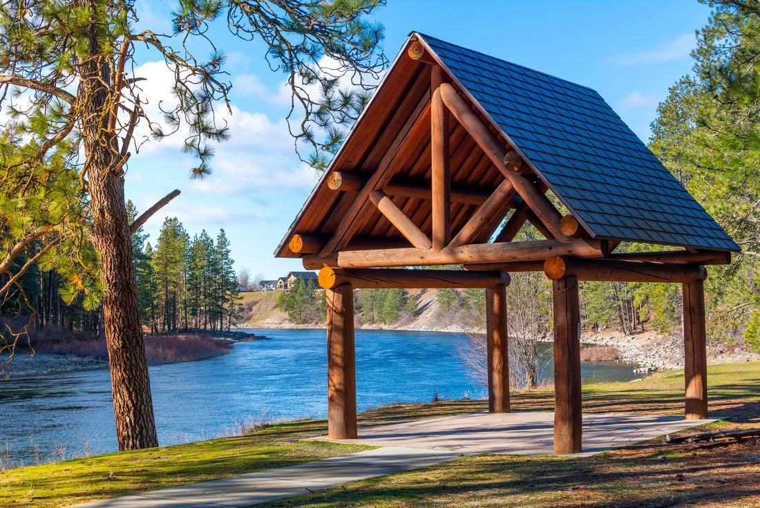 Noah Jigsaw Puzzle A log gazebo sits in Corbin Park overlooking the Spokane River in Post Falls, Idaho, USA 2000 pieces
