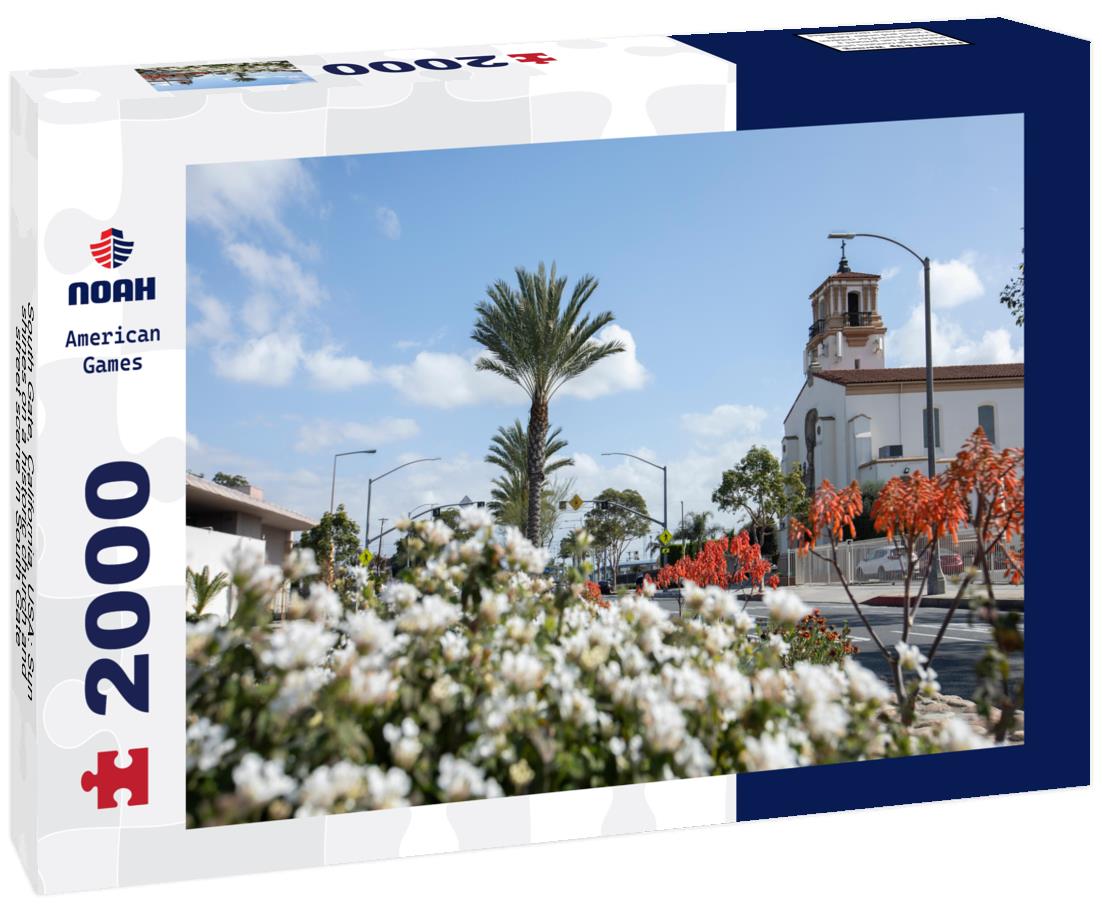 Noah Jigsaw Puzzle South Gate, California, USA: Sun shines on a historic church and street scene in South Gate 2000 pieces