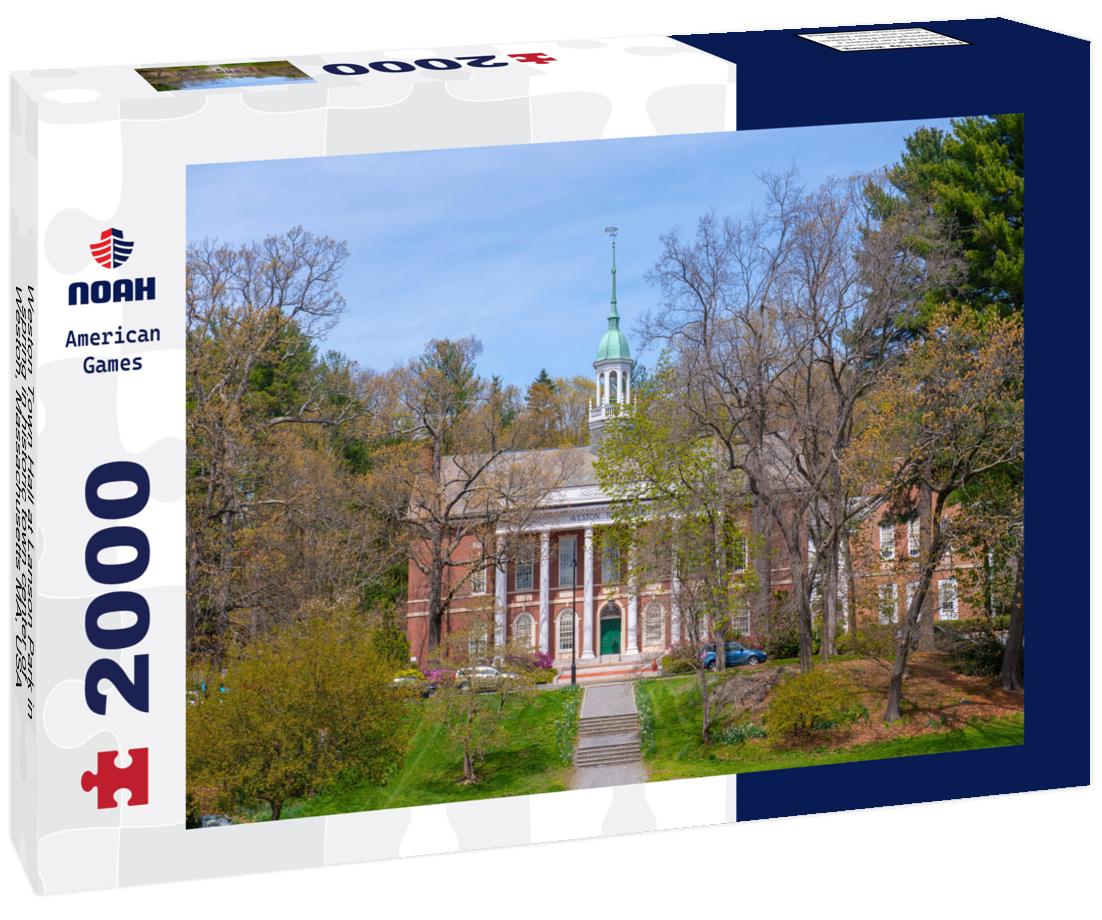 Noah Jigsaw Puzzle Weston Town Hall at Lanson Park in spring in historic town center of Weston, Massachusetts MA, USA 2000 pieces
