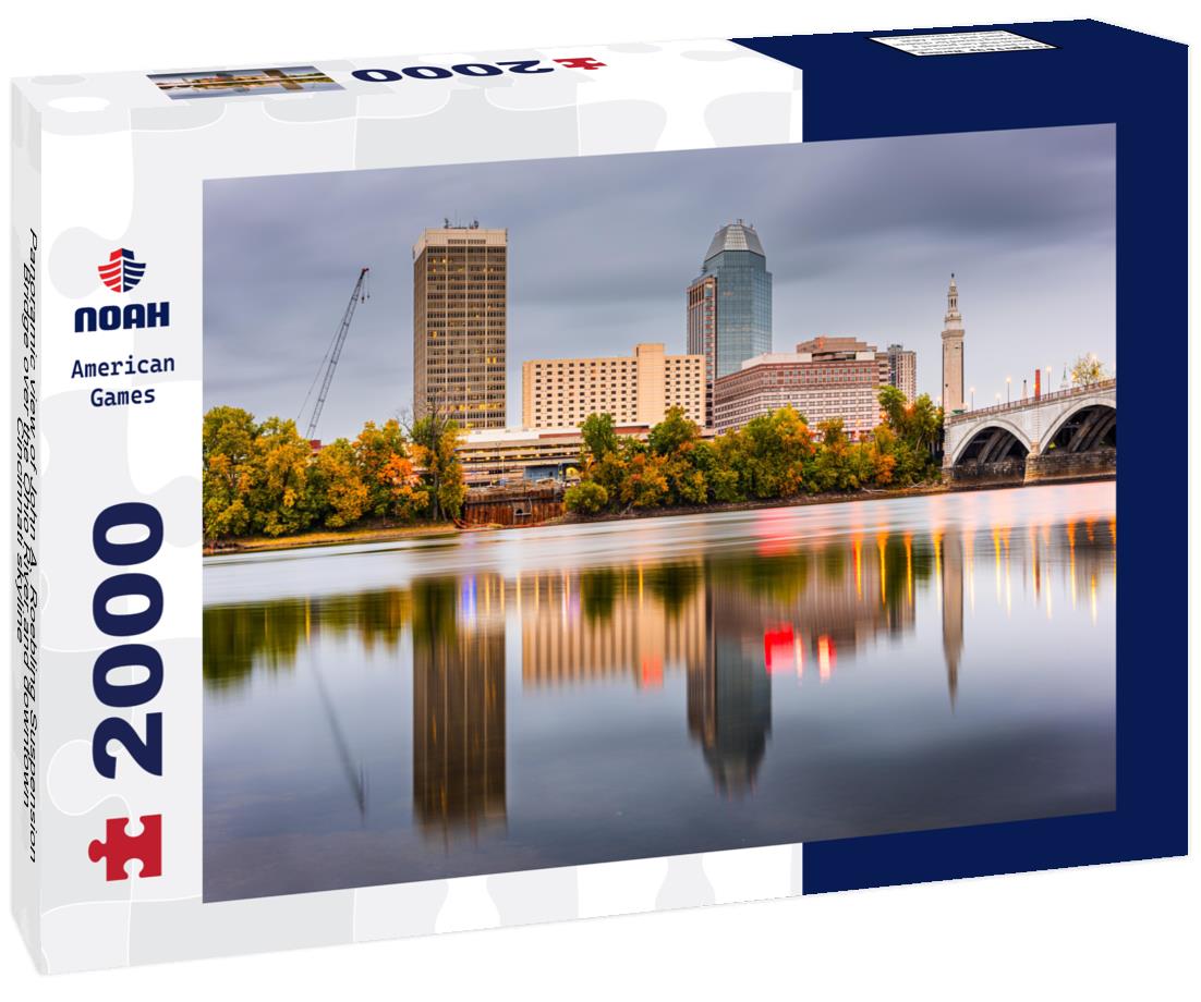 Noah Jigsaw Puzzle Panoramic view of John A. Roebling Suspension Bridge over the Ohio River and downtown Cincinnati skyline 2000 pieces