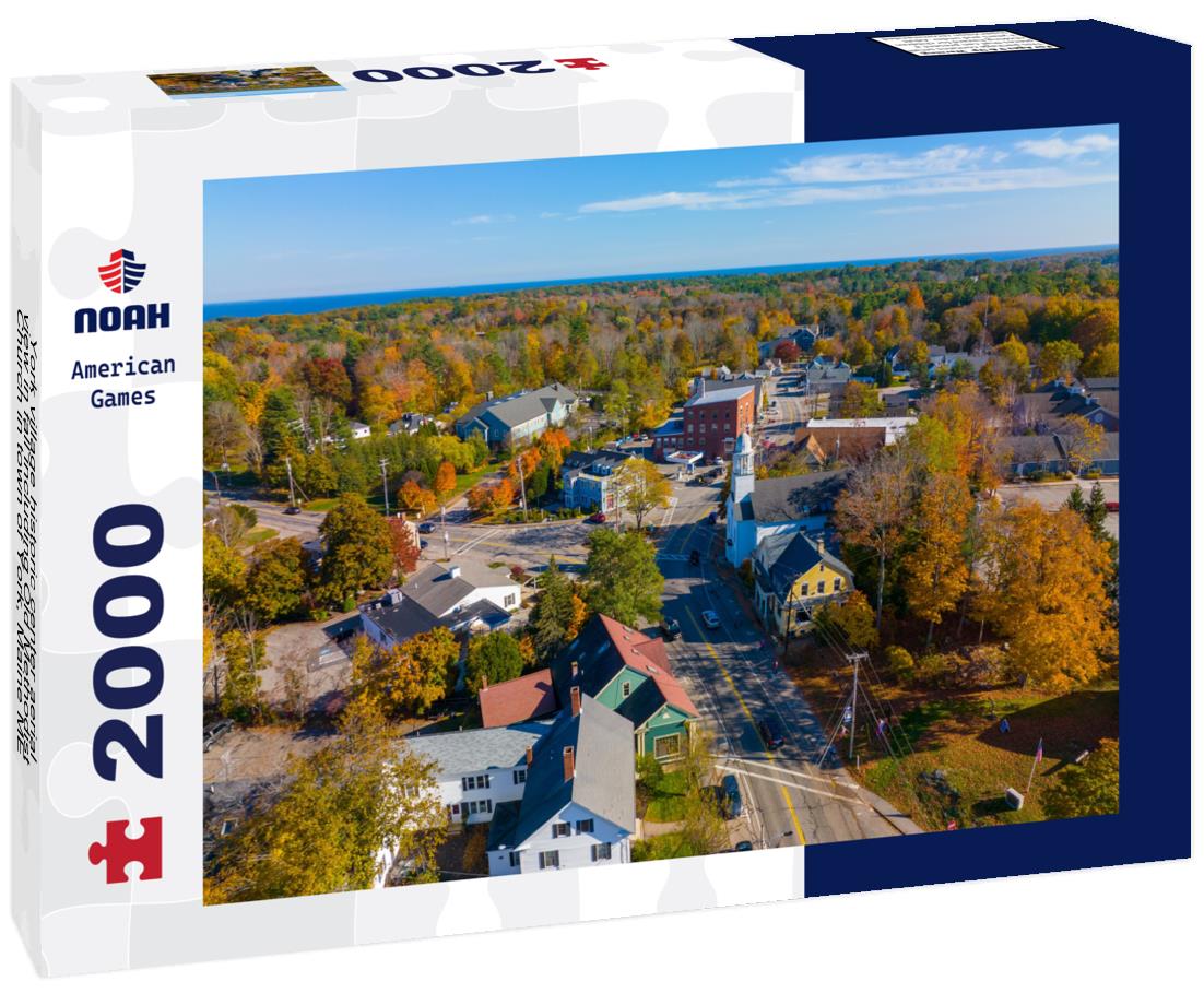 Noah Jigsaw Puzzle York village historic center aerial view in fall including Old Methodist Church in town of York, Maine ME 2000 pieces