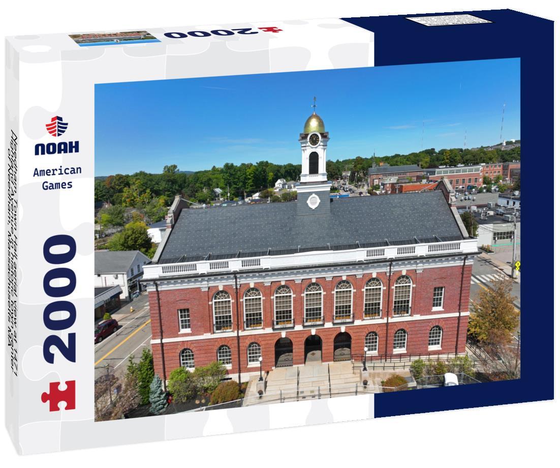 Noah Jigsaw Puzzle Needham Town Hall aerial view at 1471 Highland Avenue in historic town center of Needham, Massachusetts MA 2000 pieces
