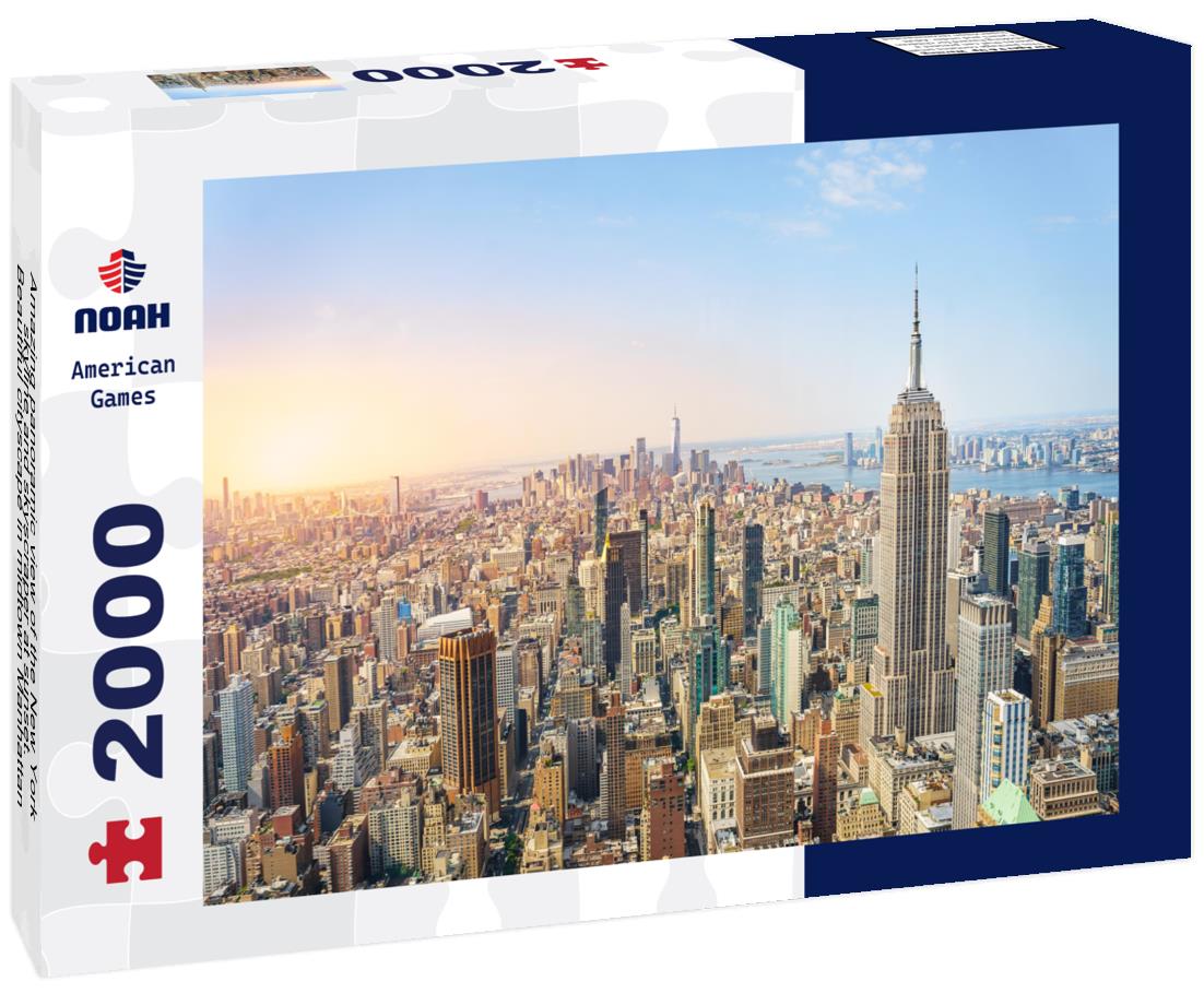 Noah Jigsaw Puzzle Amazing panoramic view of the New York skyline and skyscraper at sunset. Beautiful cityscape in midtown Manhattan 2000 pieces