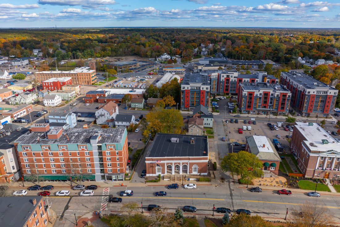 Noah Jigsaw Puzzle North Attleborough historic city center aerial view in fall on Washington Street at town common, city of North Attleborough, Massachusetts MA 2000 pieces