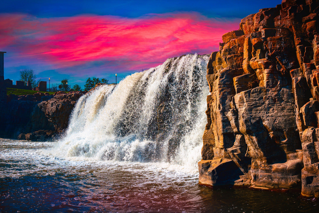 Noah Jigsaw Puzzle Sioux Falls City Spring Landscape at the Falls Park in Sioux Falls, South Dakota, USA, dramatic sunset cloudscape and water falling in the Big Sioux River 2000 pieces