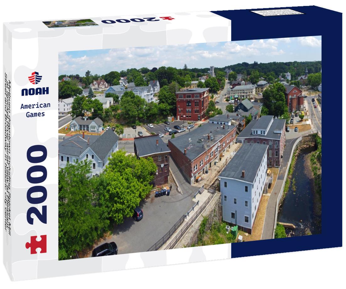 Noah Jigsaw Puzzle Methuen downtown including Spicket Mill at Spicket River aerial view at Pleasant Street and Broadway in historic city center of Methuen, Massachusetts MA, USA 2000 pieces