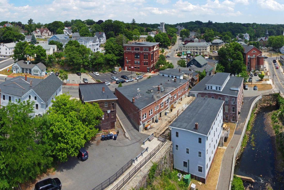 Noah Jigsaw Puzzle Methuen downtown including Spicket Mill at Spicket River aerial view at Pleasant Street and Broadway in historic city center of Methuen, Massachusetts MA, USA 2000 pieces