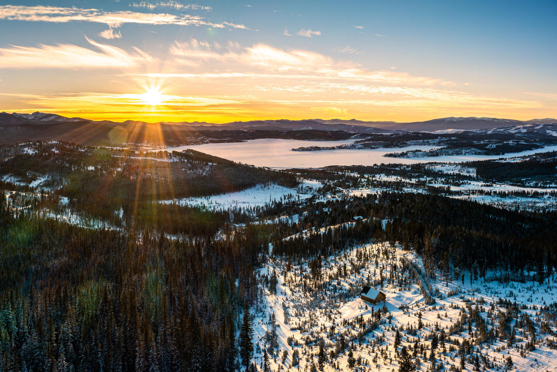 Noah Jigsaw Puzzle Aerial panorama with frozen Georgetown Lake, near Philipsburg, Montana at sunset. Anaconda range with Warren Peak dominates the background of the winterly landscape 2000 pieces