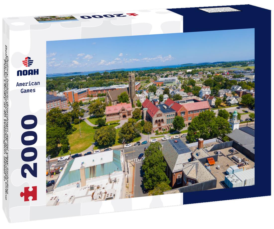 Noah Jigsaw Puzzle Quincy historic downtown aerial view including Bethany Congregational Church and Thomas Crane Public Library at 40 Washington Street in Quincy, Massachusetts MA, USA 2000 pieces