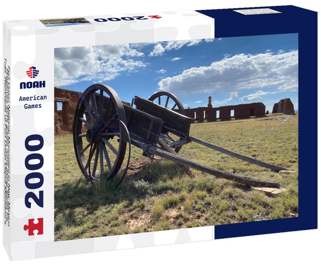 Noah Jigsaw Puzzle Fort Union National Monument in New Mexico. Preserves fort's adobe ruins along Santa Fe Trail. Remnants of Fort Union Depot Mechanic's Corral with wagons and wagon wheels 2000 pieces