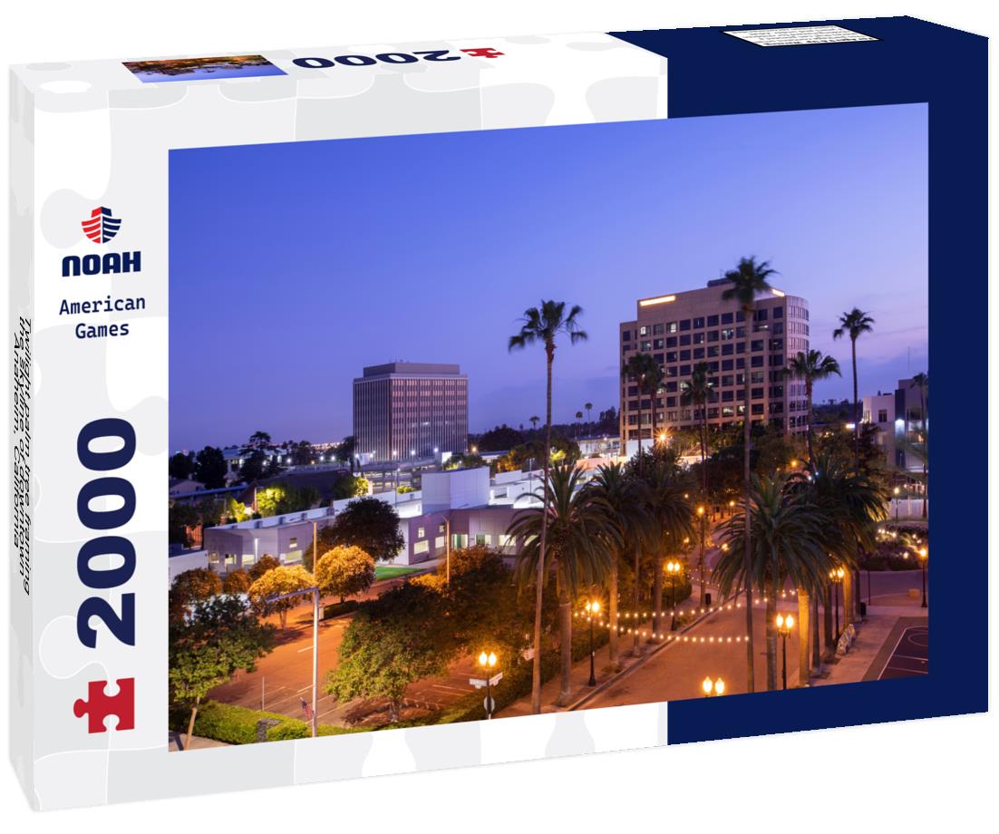 Noah Jigsaw Puzzle Twilight palm tree framing the skyline of downtown Anaheim, California 2000 pieces