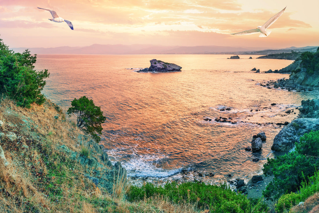 Cape Akamas Bay with seagulls in sky at sunset 2000pc Puzzle