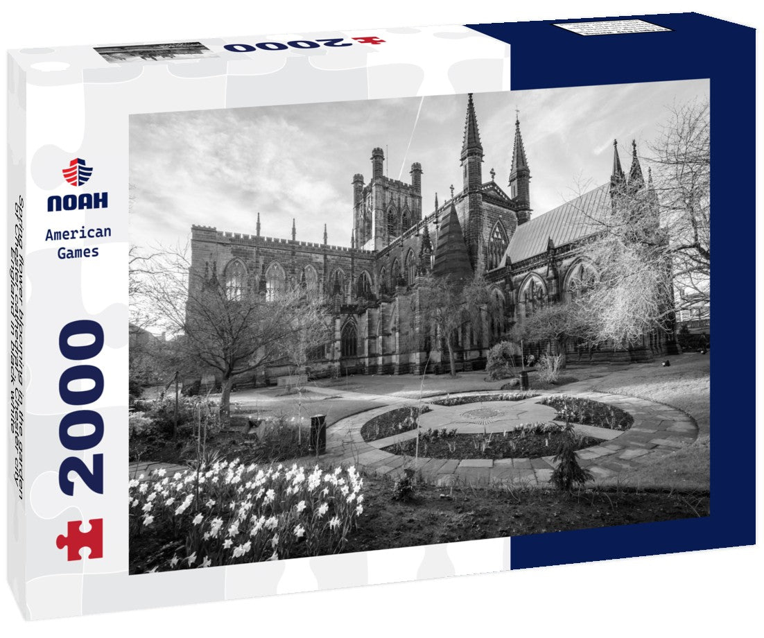 Spring flower blooming in the garden of Chester cathedral , Chester city, England 2000pc PuzzleBlack and White