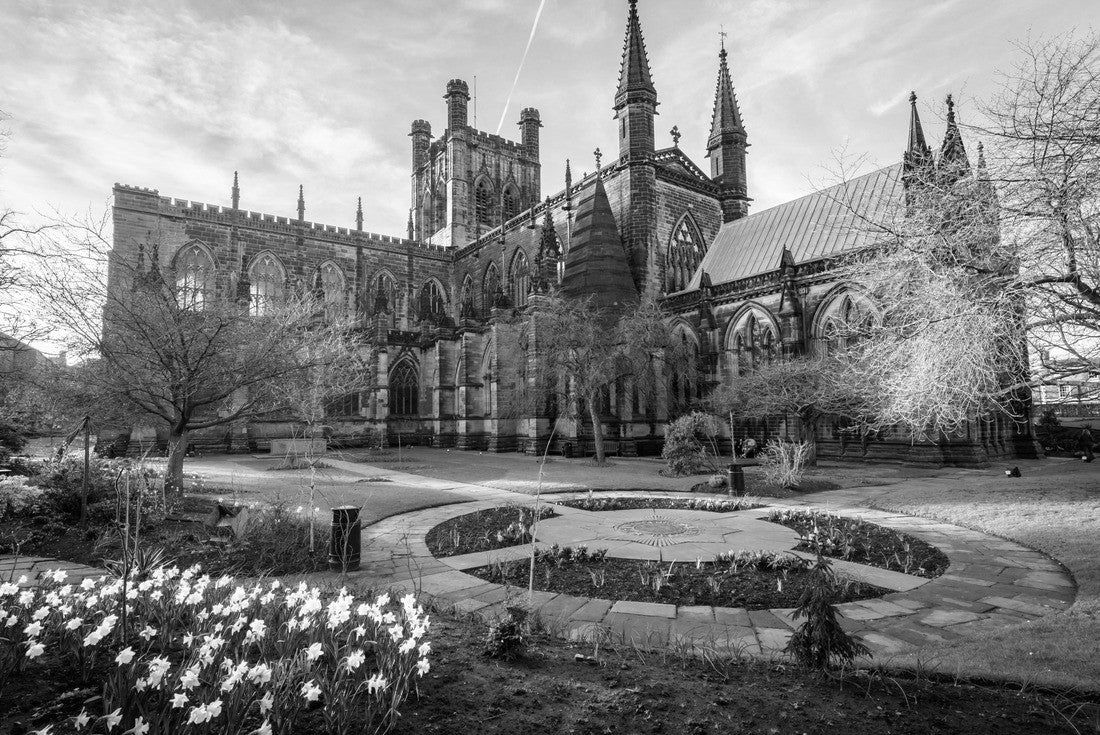 Spring flower blooming in the garden of Chester cathedral , Chester city, England 2000pc PuzzleBlack and White