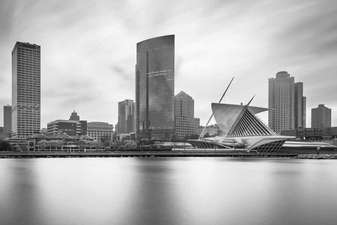 Noah Jigsaw Puzzle Milwaukee, Wisconsin, USA downtown city skyline on Lake Michigan at twilight in black white 2000 pieces