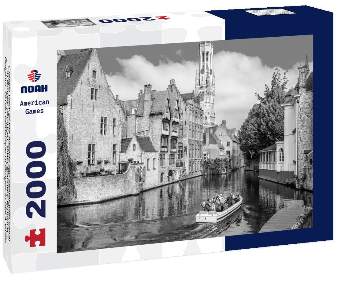 Classic view of the historic city center with canal in Bruges (Brugge), West Flanders Province, Belgium. Urban landscape of Bruges 2000pc PuzzleBlack and White