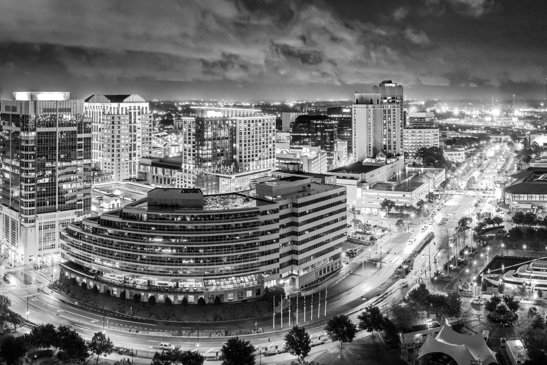 Aerial Norfolk Virginia by night. Norfolk is the second-most populous city in Virginia after neighboring Virginia Beach and the host of the largest navy base in the world 2000pc PuzzleBlack and White