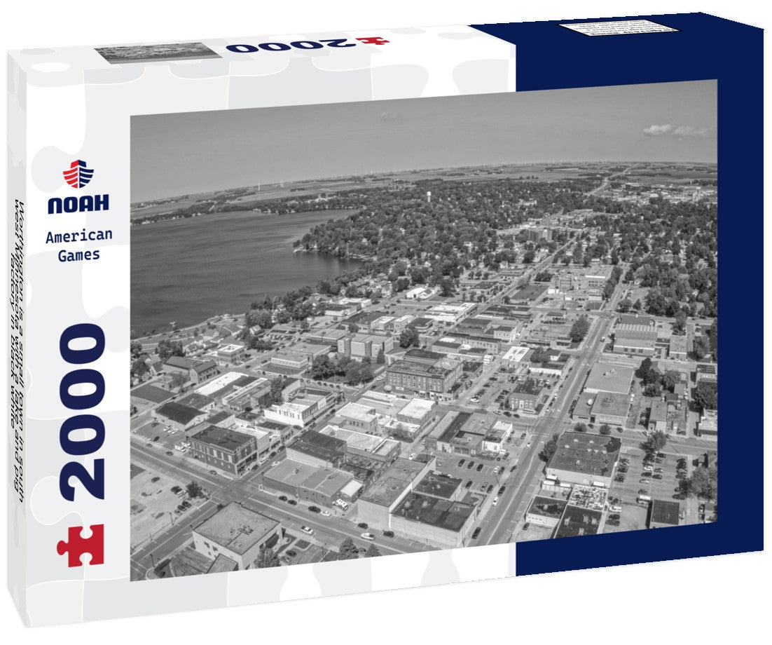 Worthington is a small town in south west Minnesota with a lake and pig factory 2000pc PuzzleBlack and White