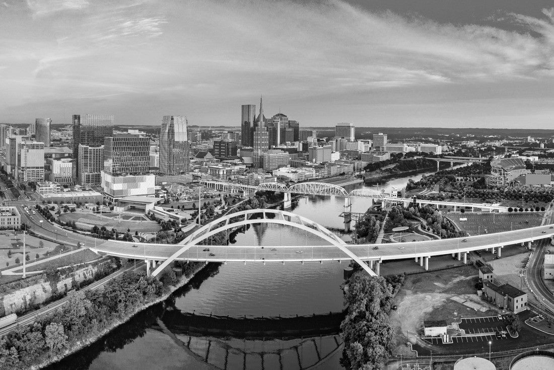 Nashville Tennessee TN Drone Skyline Aerial 2000pc PuzzleBlack and White