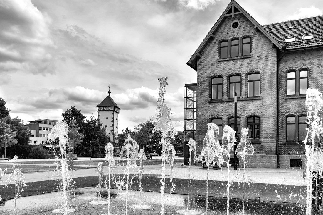 Noah Jigsaw Puzzle Water fountains in the Bürgerpark ( public park) of Reutlingen, Germany in black white 2000 pieces