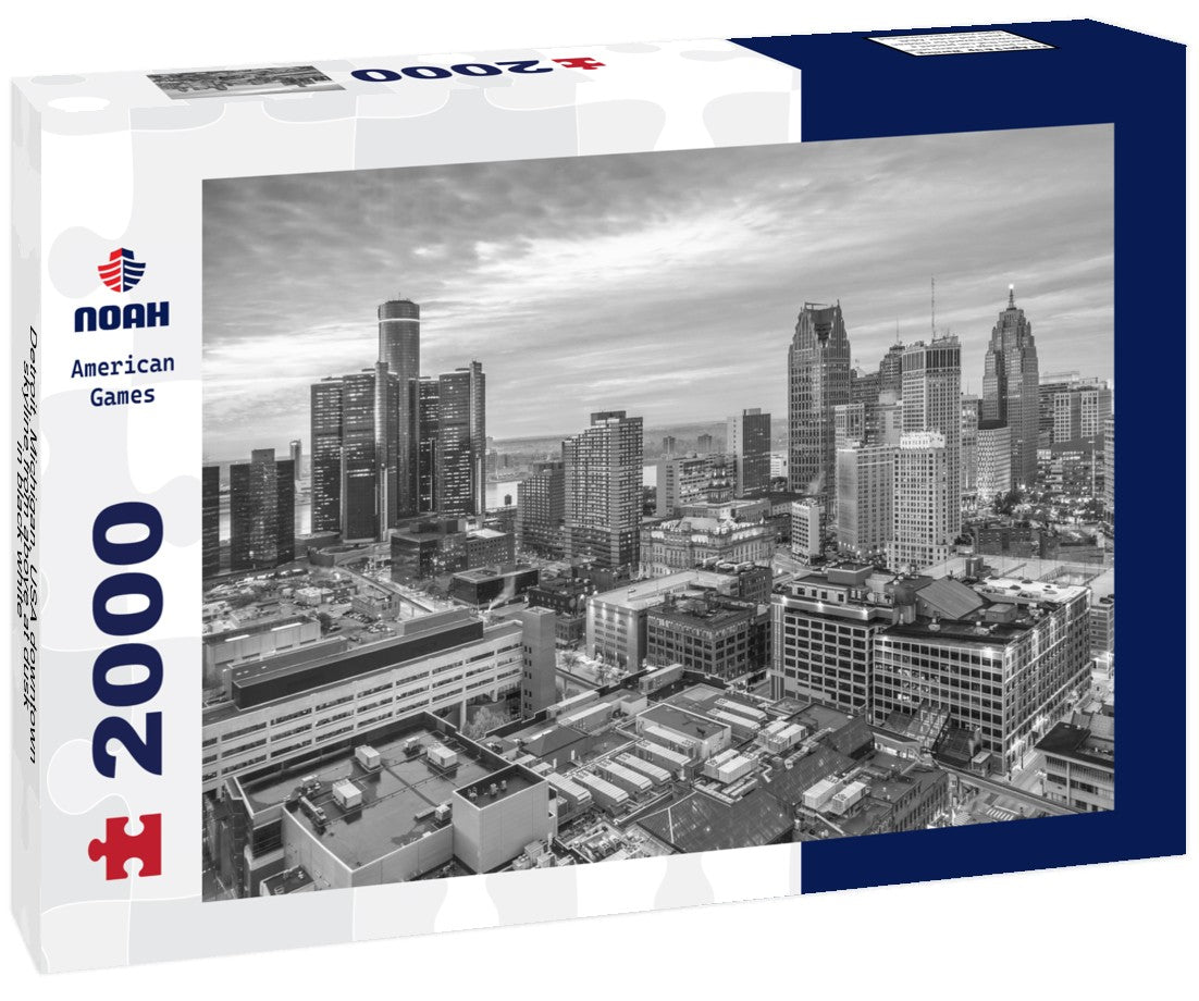 Detroit, Michigan, USA downtown skyline from above at dusk 2000pc PuzzleBlack and White