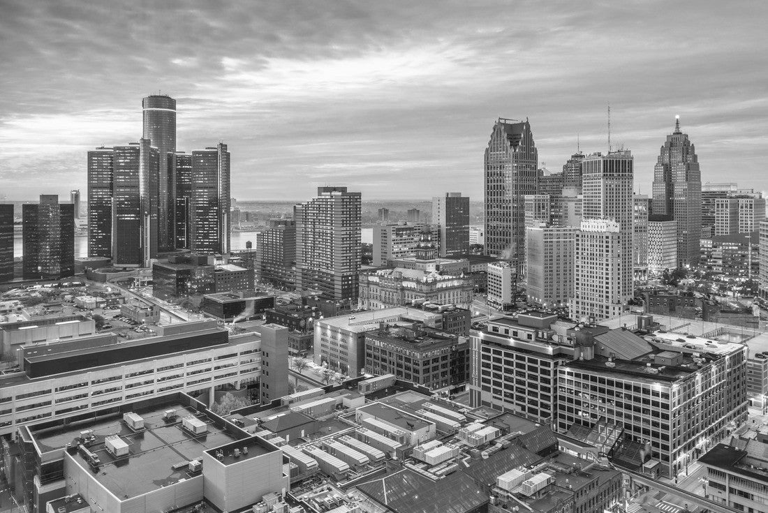 Detroit, Michigan, USA downtown skyline from above at dusk 2000pc PuzzleBlack and White