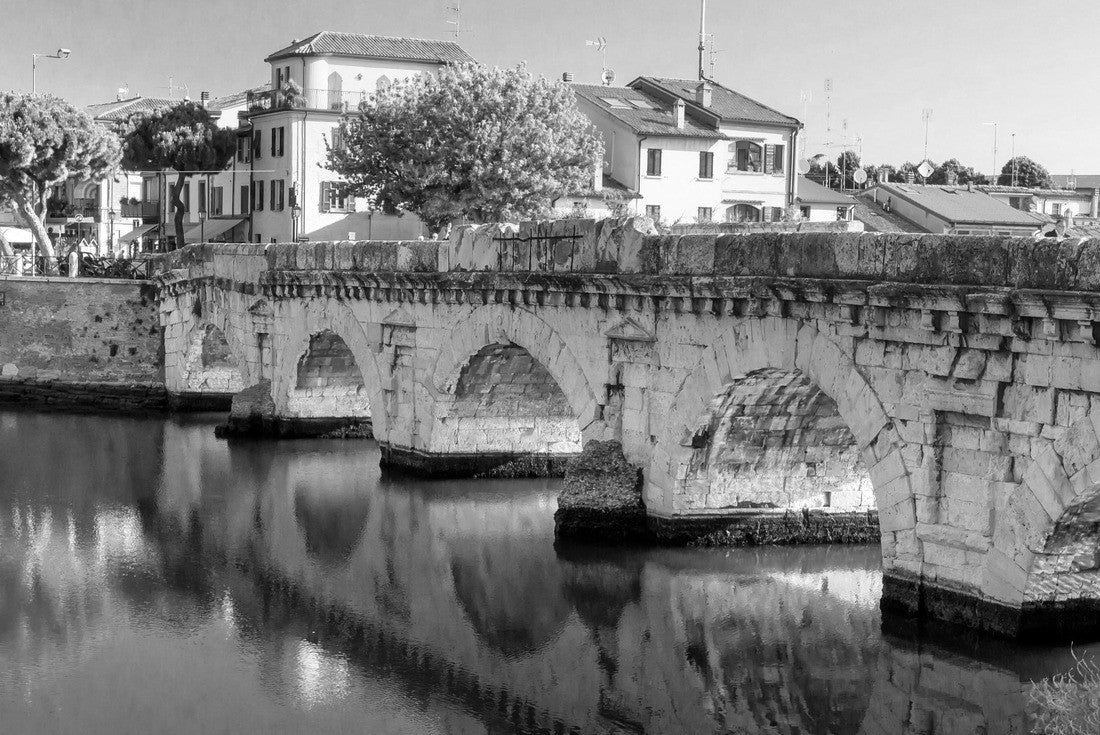 Rimini cityscape. Famous Bridge of Tiberius in Rimini, Italy. Ancient Italian landmark Ponte di Tiberio 2000pc PuzzleBlack and White