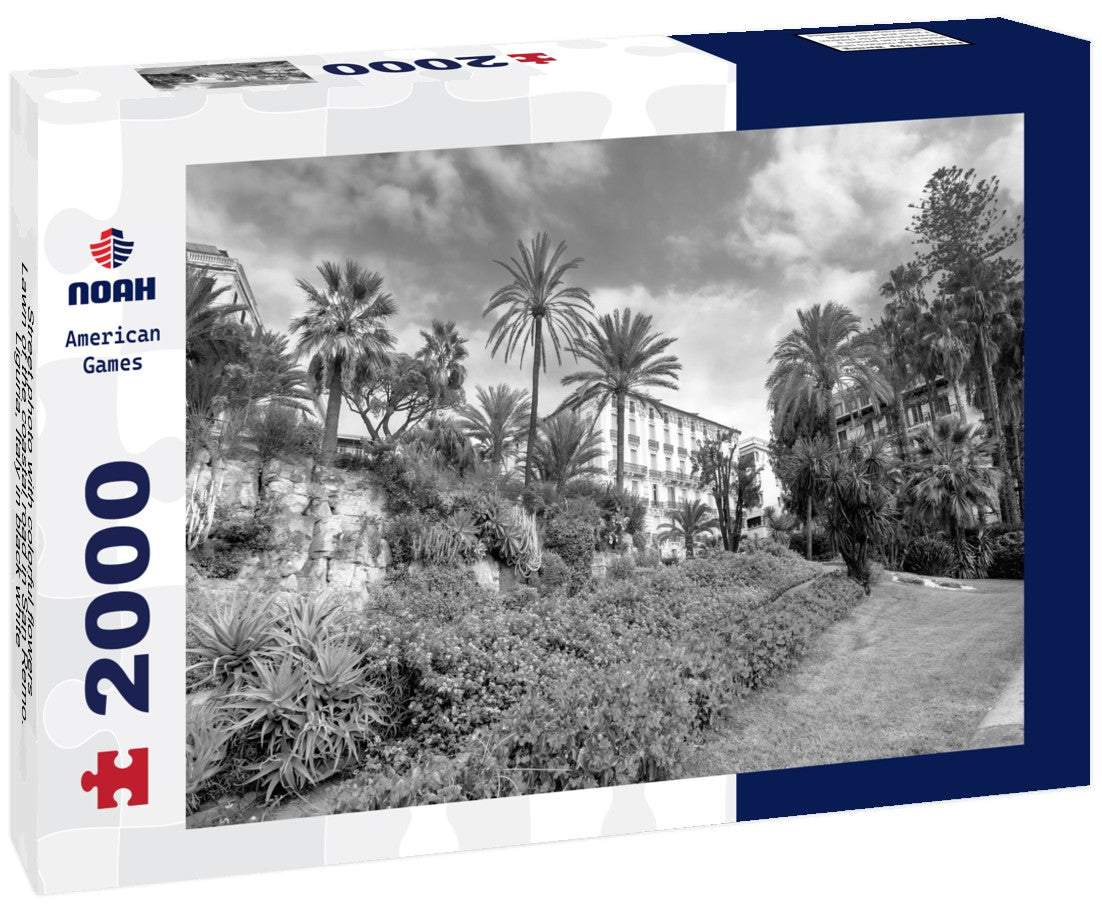 Street photo with colorful flowers Lawn of the coastal road in San Remo. Liguria, Italy 2000pc PuzzleBlack and White