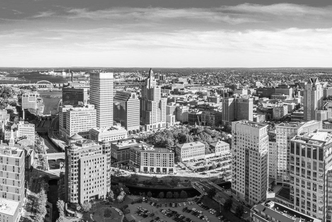 Aerial Providence skyline on a late afternoon. Providence is the capital city of the U.S. state of Rhode Island. Founded in 1636 is one of the oldest cities in USA 2000pc PuzzleBlack and White