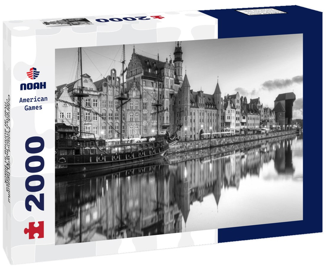 Gdansk, Poland, with beautiful old town over the Motlawa river at sunrise 2000pc PuzzleBlack and White