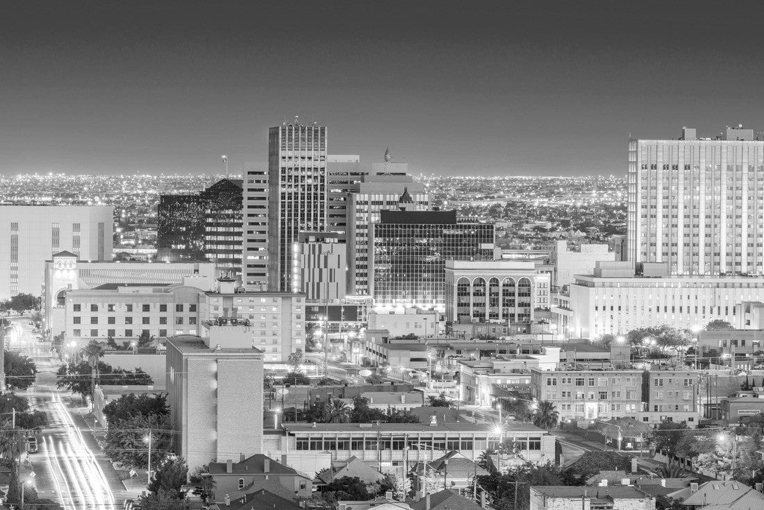 Noah Jigsaw Puzzle El Paso, Texas, USA downtown city skyline at dusk with Juarez, Mexico in the distance in black white 2000 pieces