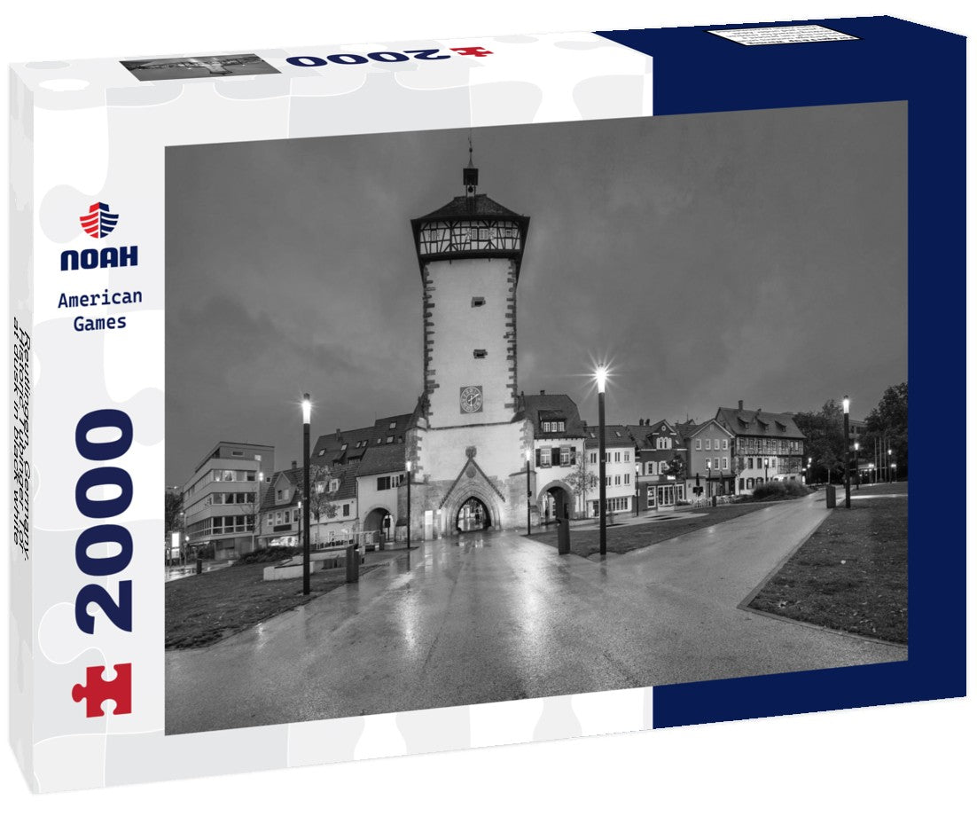 Reutlingen, Germany. Historic Tubinger Tor at dusk 2000pc PuzzleBlack and White